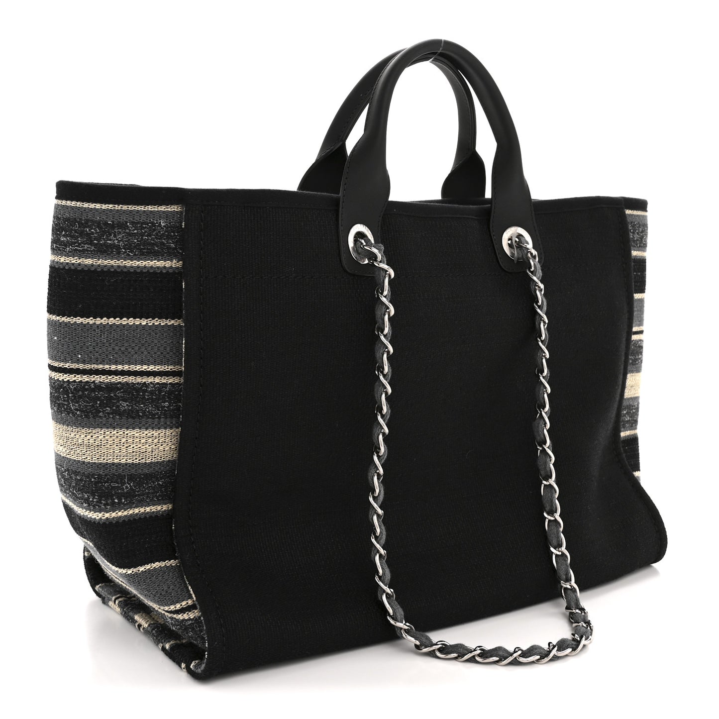 Striped Canvas Medium Deauville Tote Grey Black