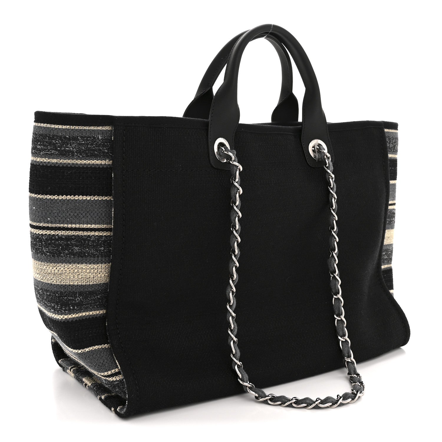 Chanel Striped Canvas Medium Deauville Tote Grey Black 3 of 11