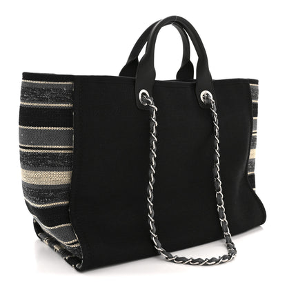 Chanel Striped Canvas Medium Deauville Tote Grey Black 3 of 11