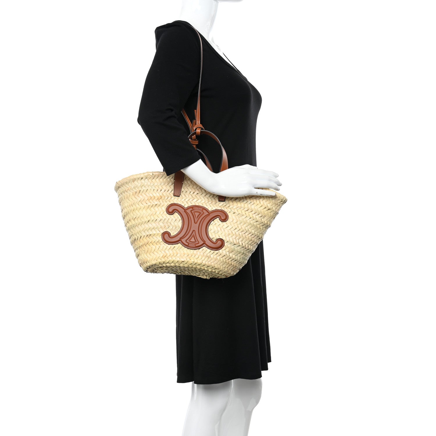 Celine Raffia Calfskin Triomphe Teen Panier Tan 2 of 9