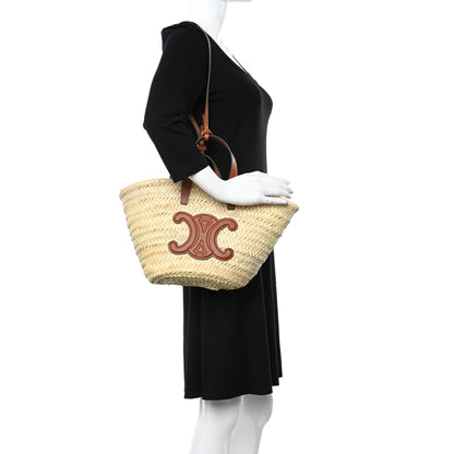 Celine Raffia Calfskin Triomphe Teen Panier Tan 2 of 9