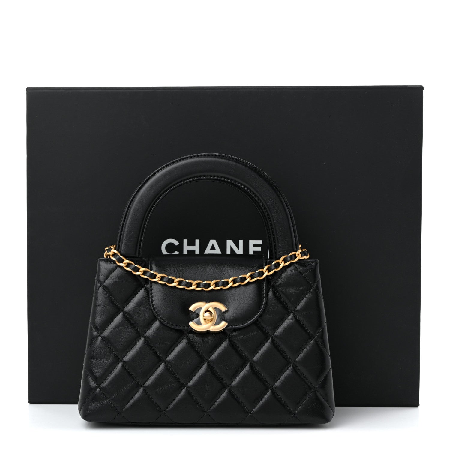 Chanel Shiny Aged Calfskin Quilted Nano Kelly Shopper Black