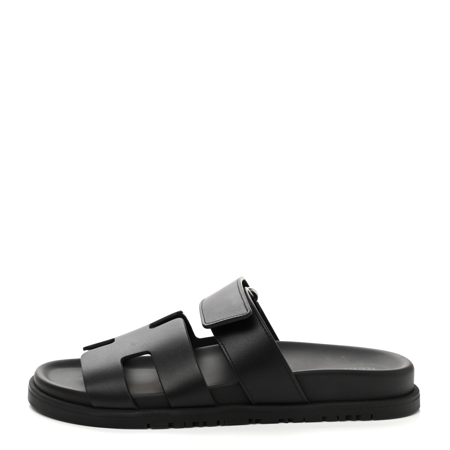 Hermes Calfskin Womens Chypre Sandals 36.5 Black 1 of 9