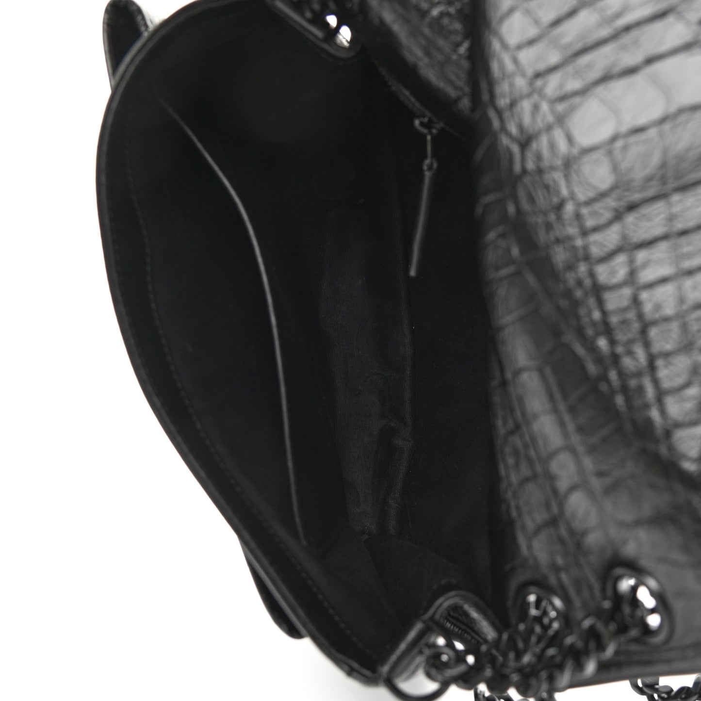 Crocodile Embossed Lambskin Monogram Medium Niki Chain Satchel Black