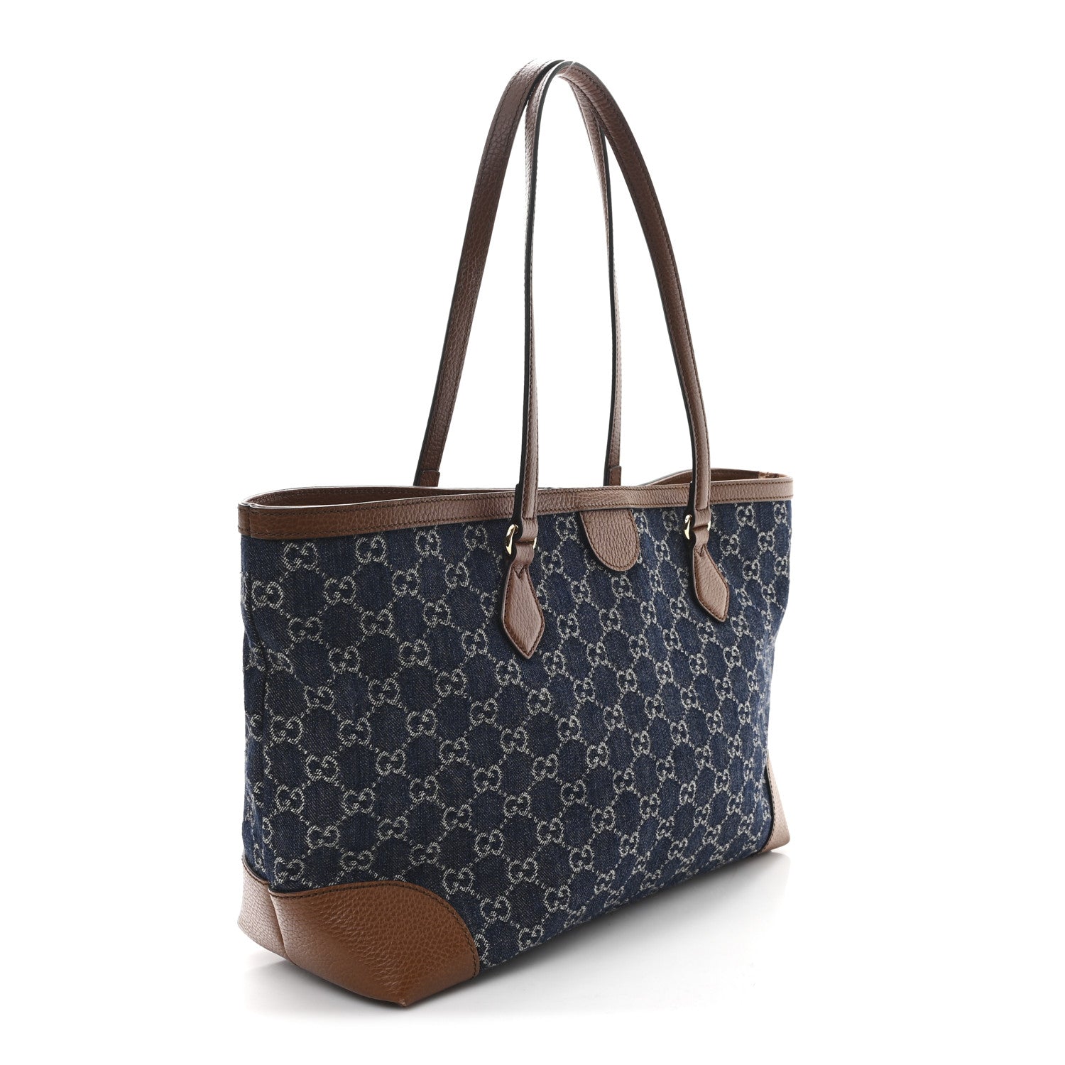 Gucci New Denim GG Monogram Medium Ophidia Shopping Tote Blue Tea Cuir 3 of 10
