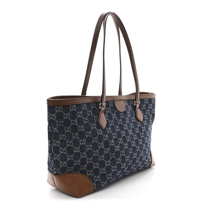 Gucci New Denim GG Monogram Medium Ophidia Shopping Tote Blue Tea Cuir 3 of 10