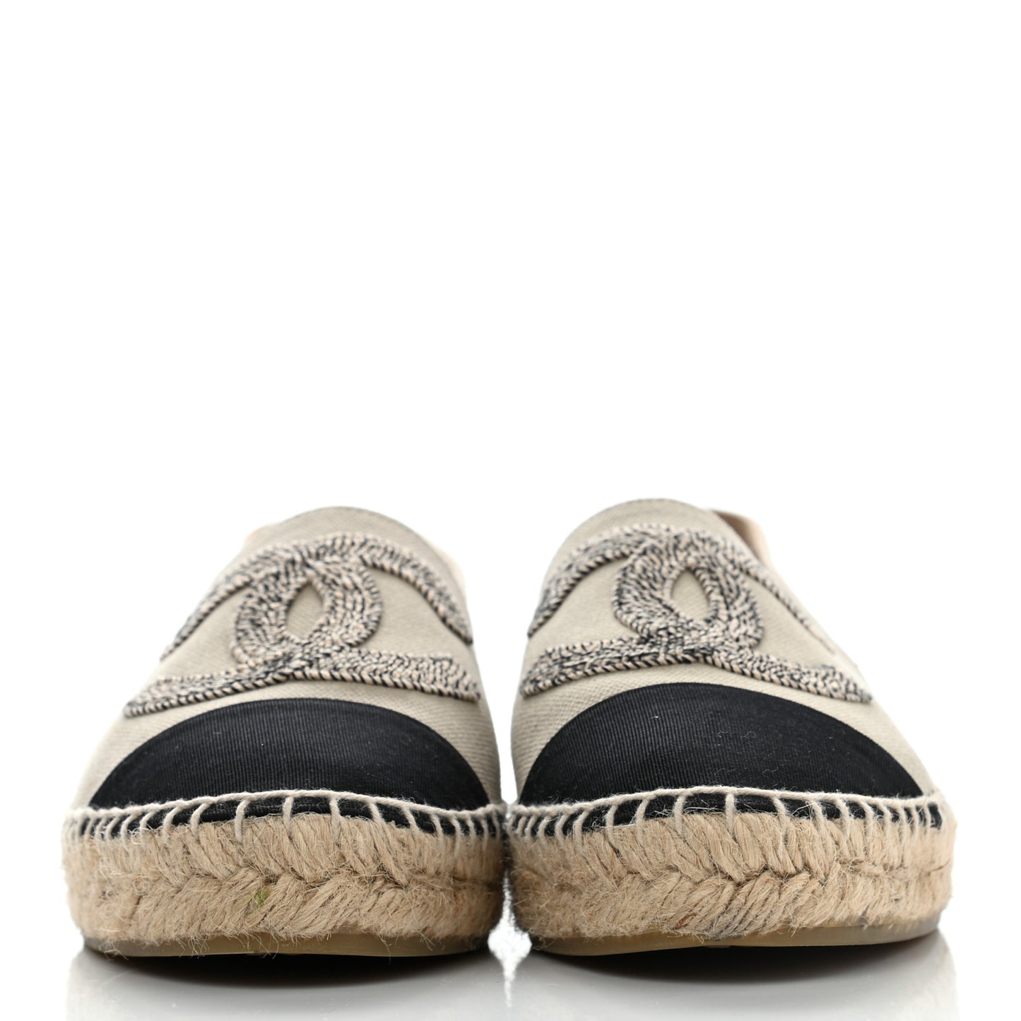 Canvas Grosgrain CC Espadrilles 38 Beige Black