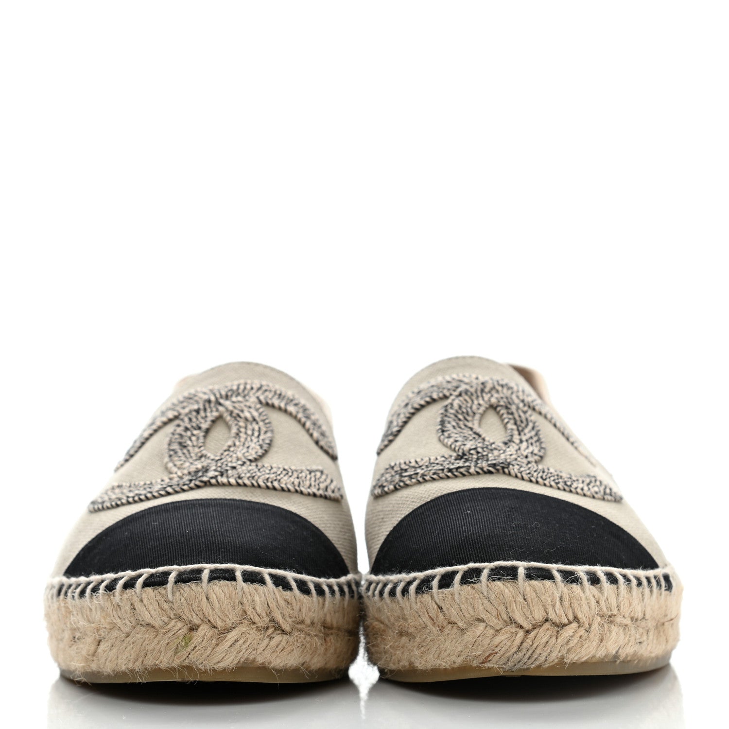 Chanel Canvas Grosgrain CC Espadrilles 38 Beige Black 2 of 12