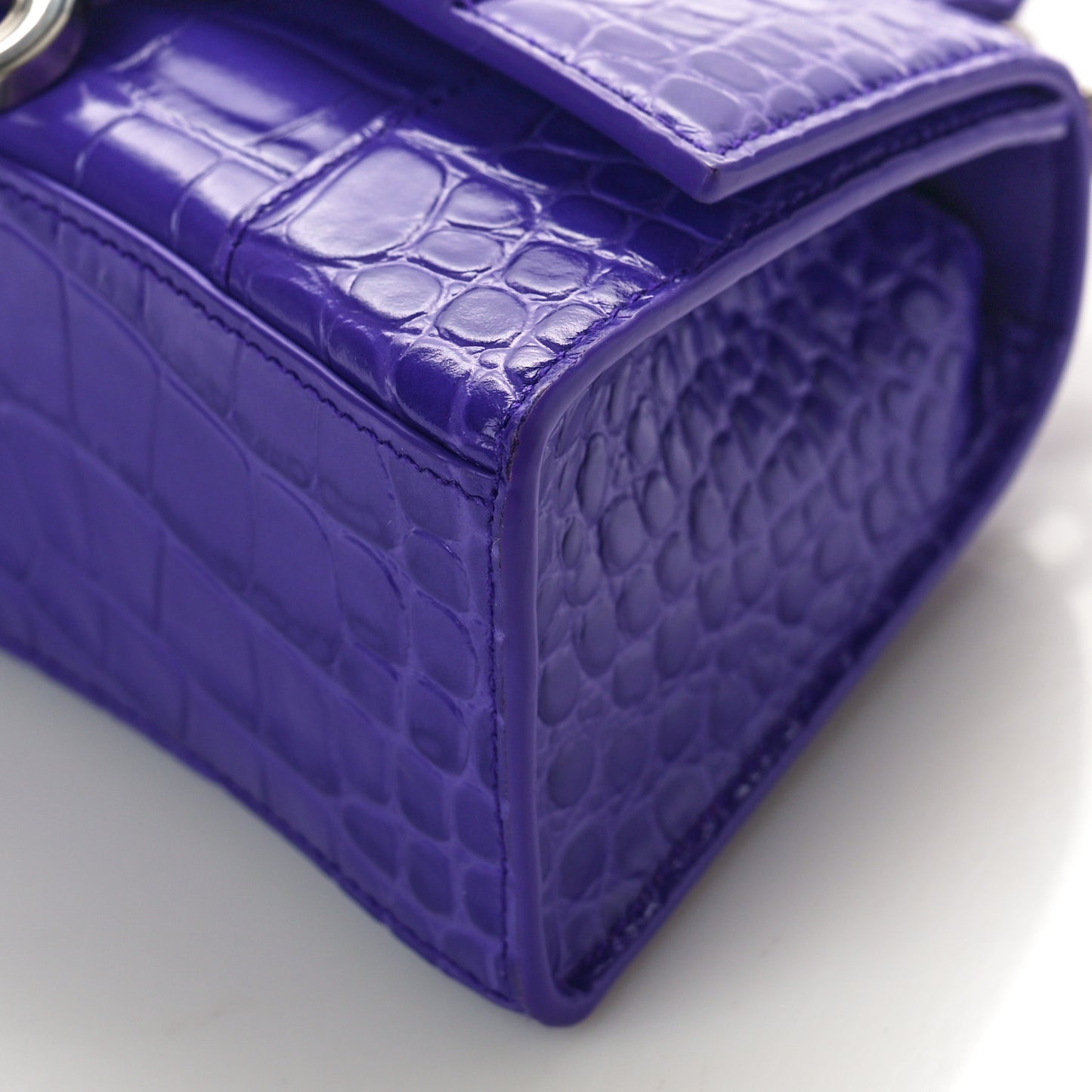 Shiny Calfskin Crocodile Embossed Hourglass Top Handle Bag XS Viola
