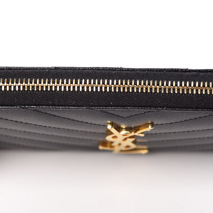 Saint Laurent Grain De Poudre Matelasse Chevron Monogram Zip Around Wallet Black 10 of 11