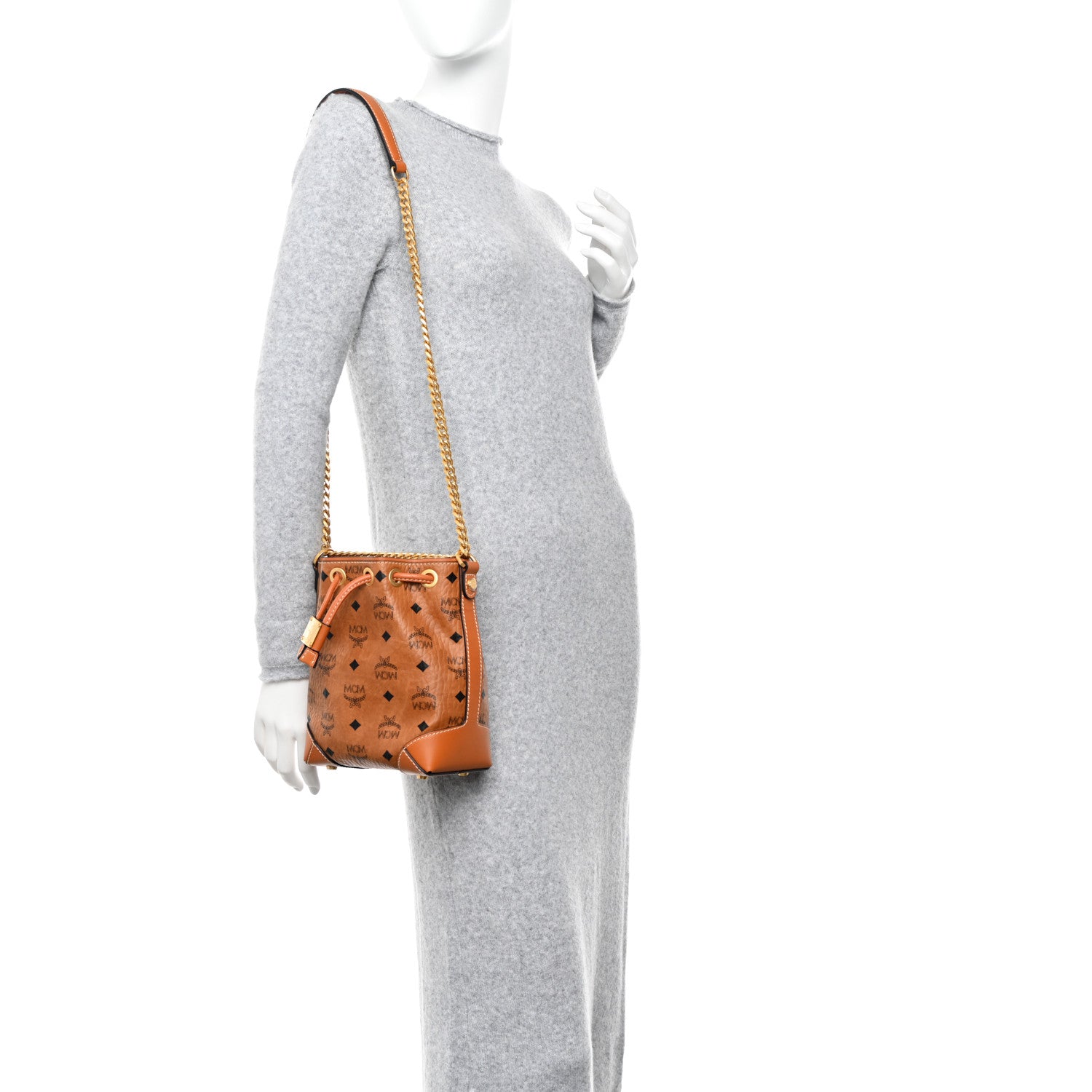 MCM Visetos Berlin Mini Drawstring Bucket Bag Cognac 2 of 11