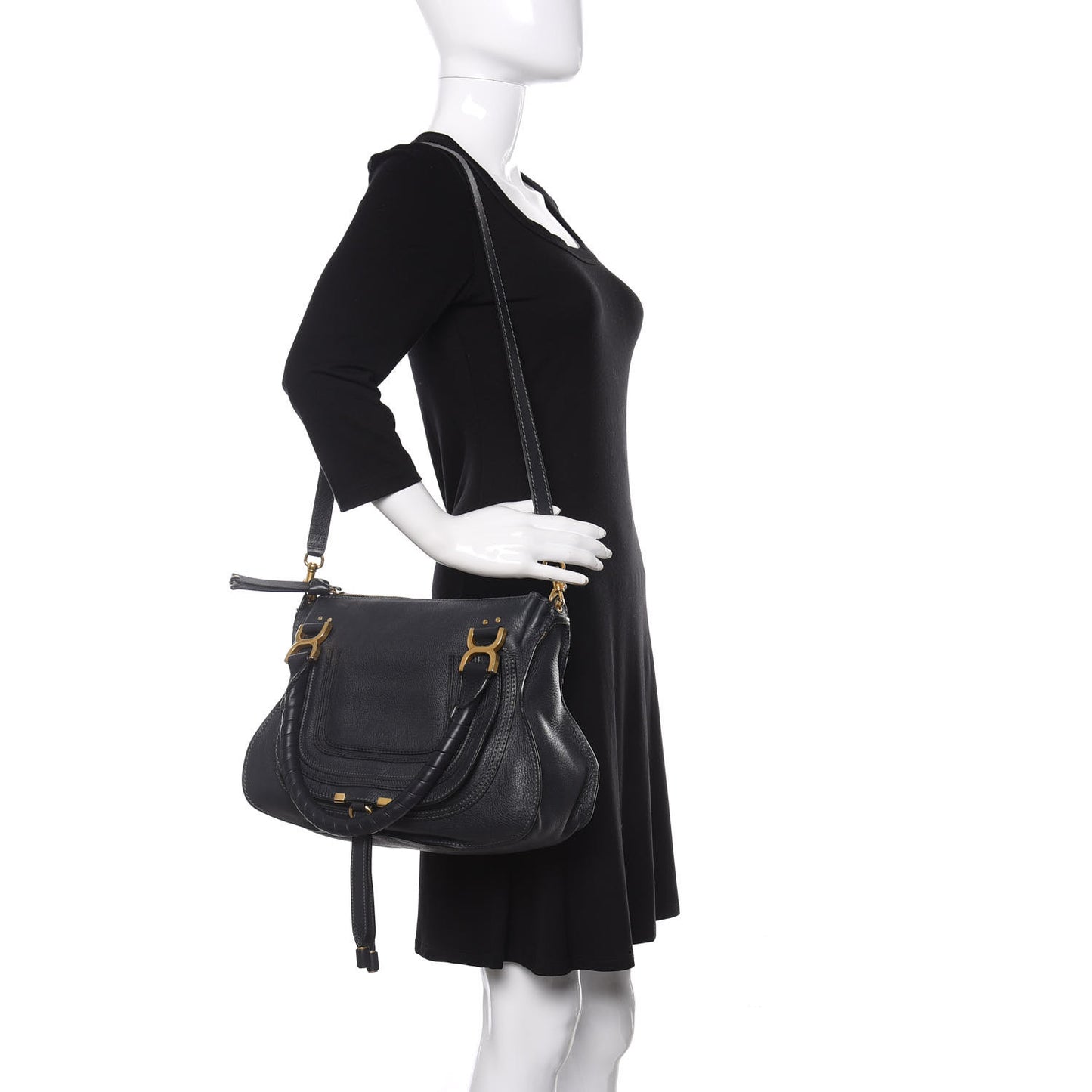 Calfskin Medium Marcie Satchel Black
