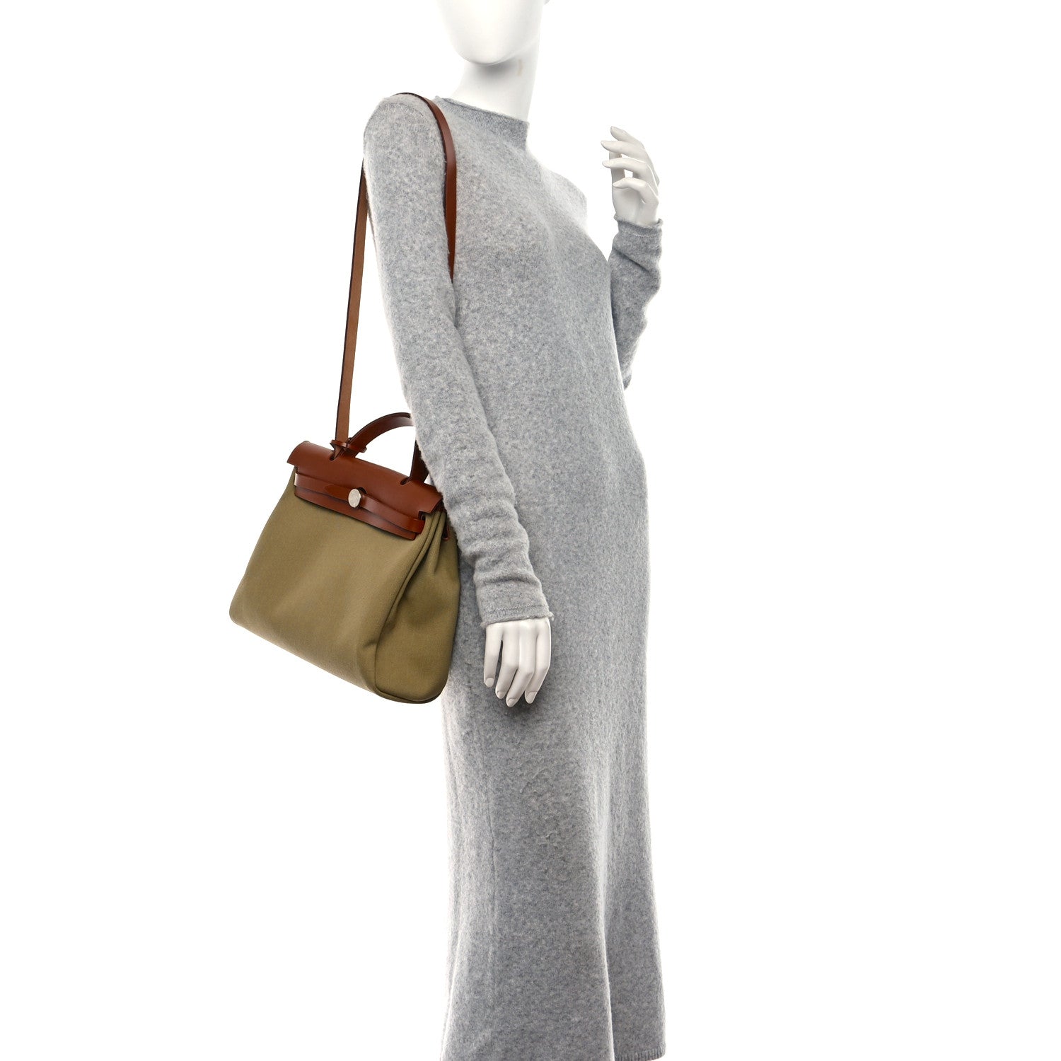 Hermes Military Toile Vache Hunter Herbag Zip Retourne 31 PM Poussiere Fauve 2 of 11
