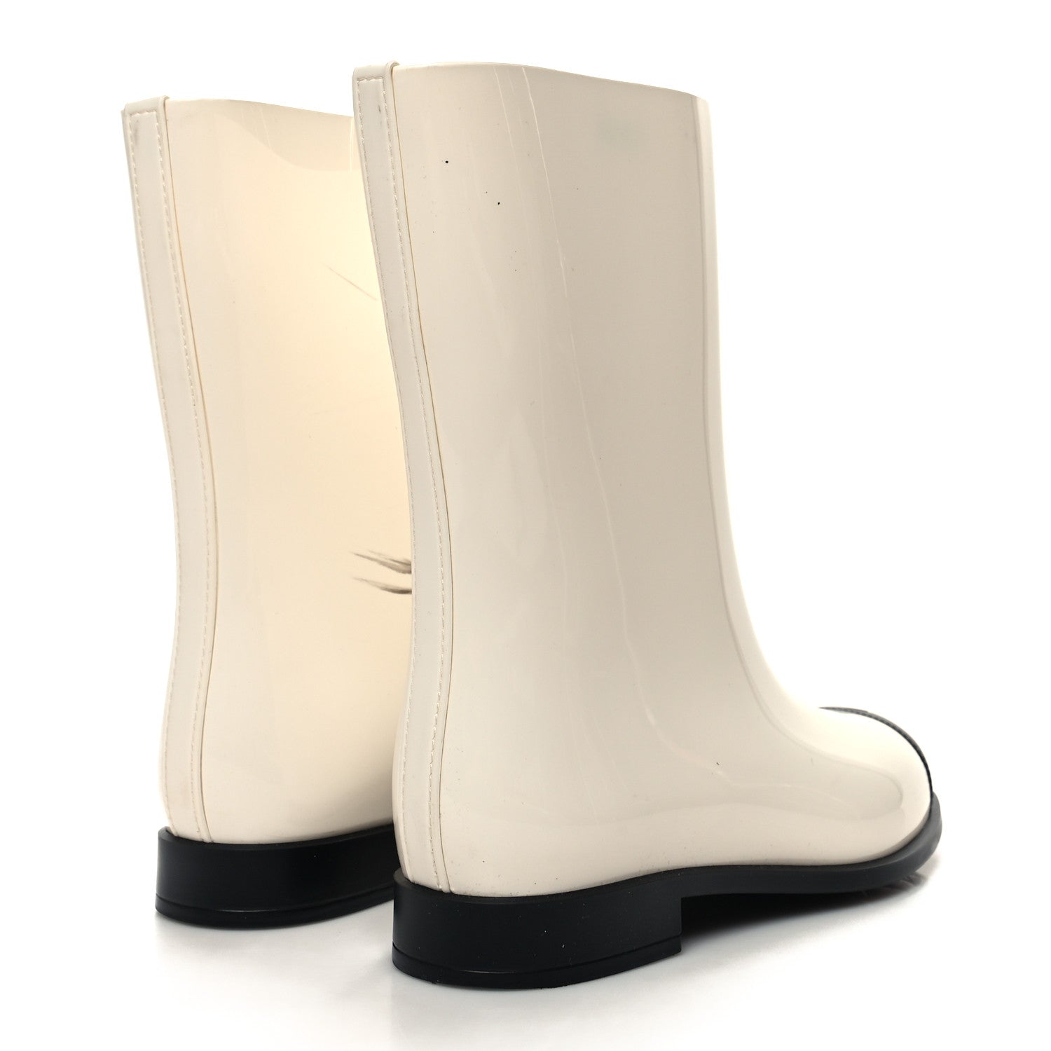 Chanel Rubber Rain Boots 36 Ivory Black 4 of 10