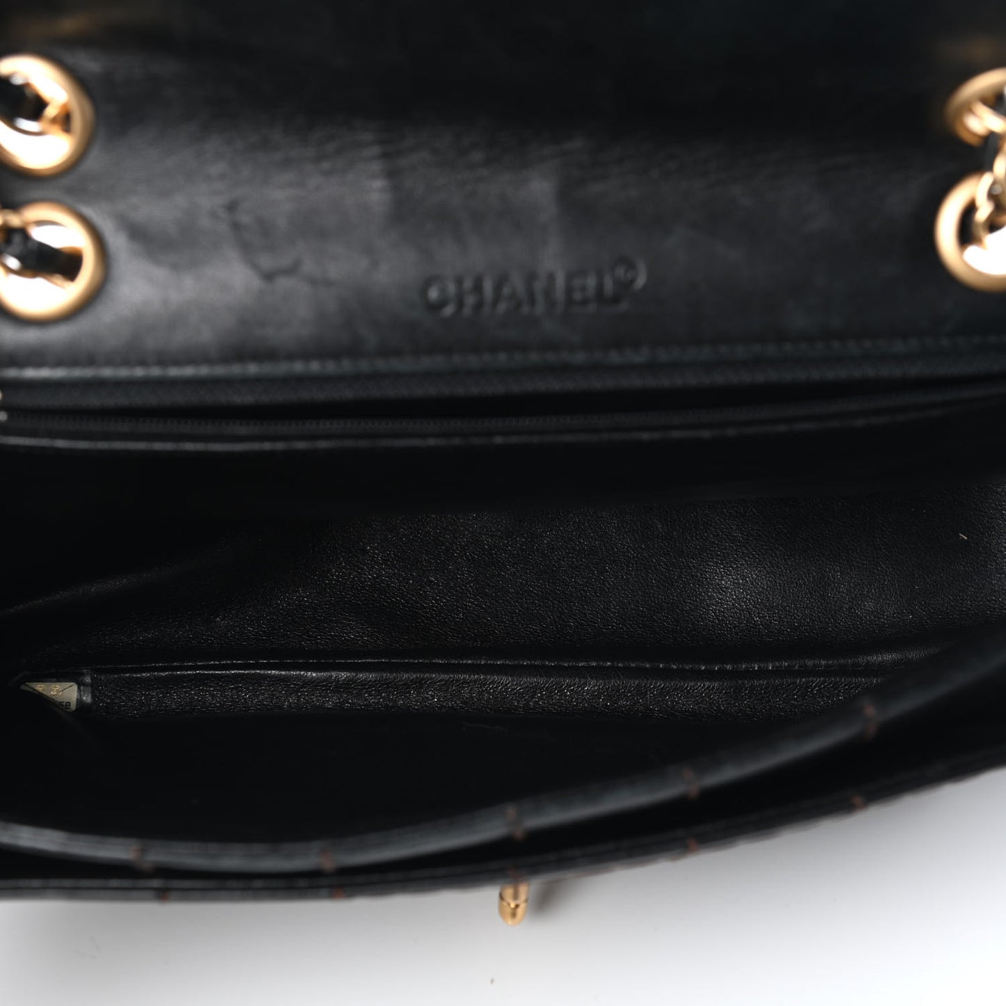 Lambskin Contrast Stitched Single Flap Black