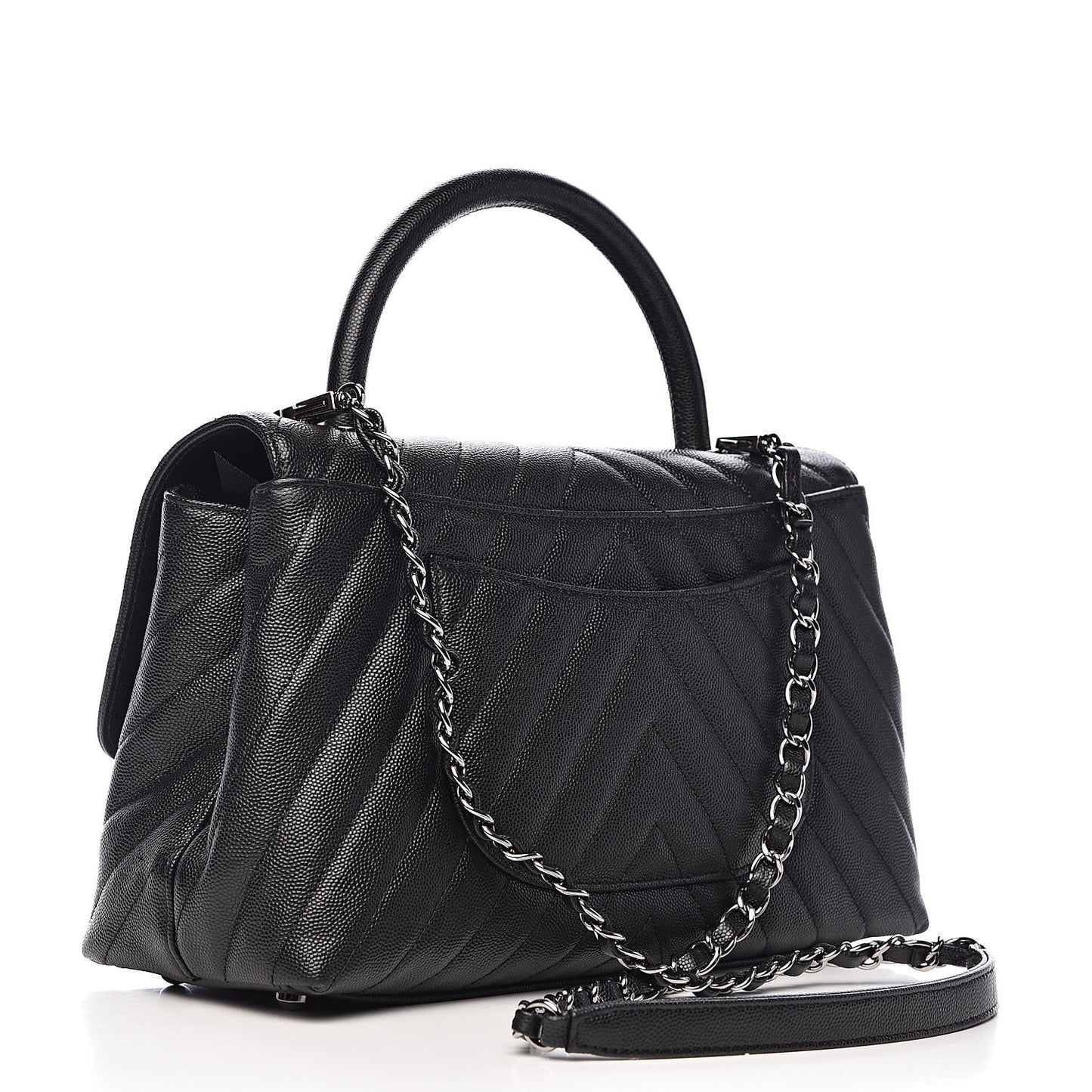Caviar Chevron Quilted Small Coco Handle Flap Black