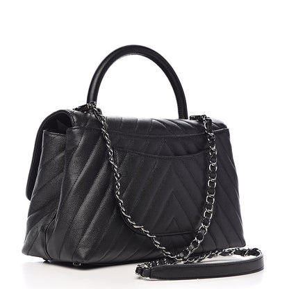 Chanel Caviar Chevron Quilted Small Coco Handle Flap Black 3 of 10