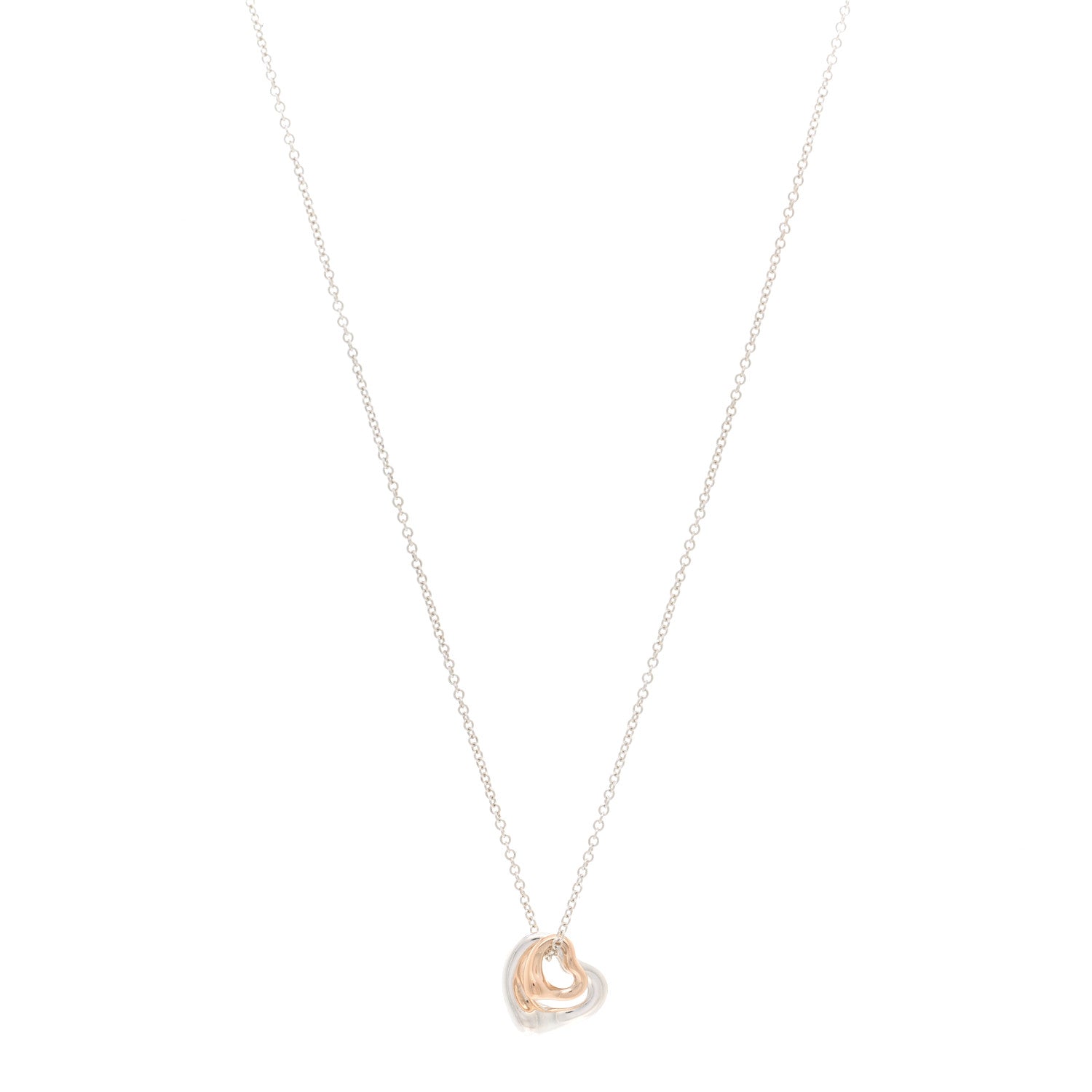 Tiffany Sterling Silver 18K Rose Gold Elsa Peretti Extra Mini Double Open Heart Pendant Necklace 1 of 4