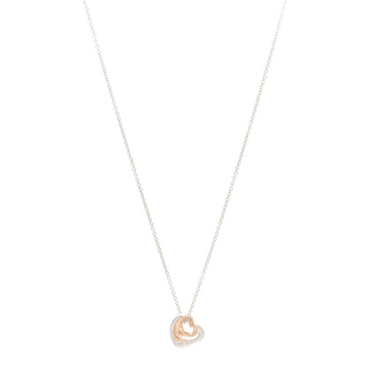 Tiffany Sterling Silver 18K Rose Gold Elsa Peretti Extra Mini Double Open Heart Pendant Necklace 1 of 4
