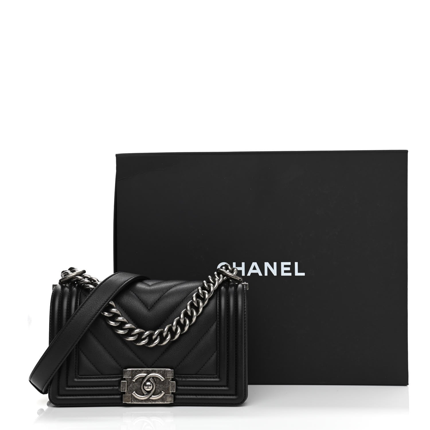 Chanel Calfskin Chevron Quilted Small Boy Flap Black 13 of 13