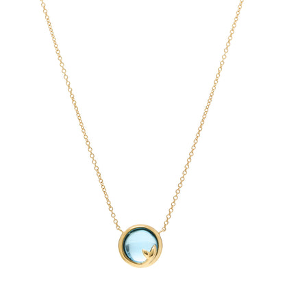 Tiffany 18K Yellow Gold Blue Topaz Olive Leaf Pendant Necklace 1 of 6