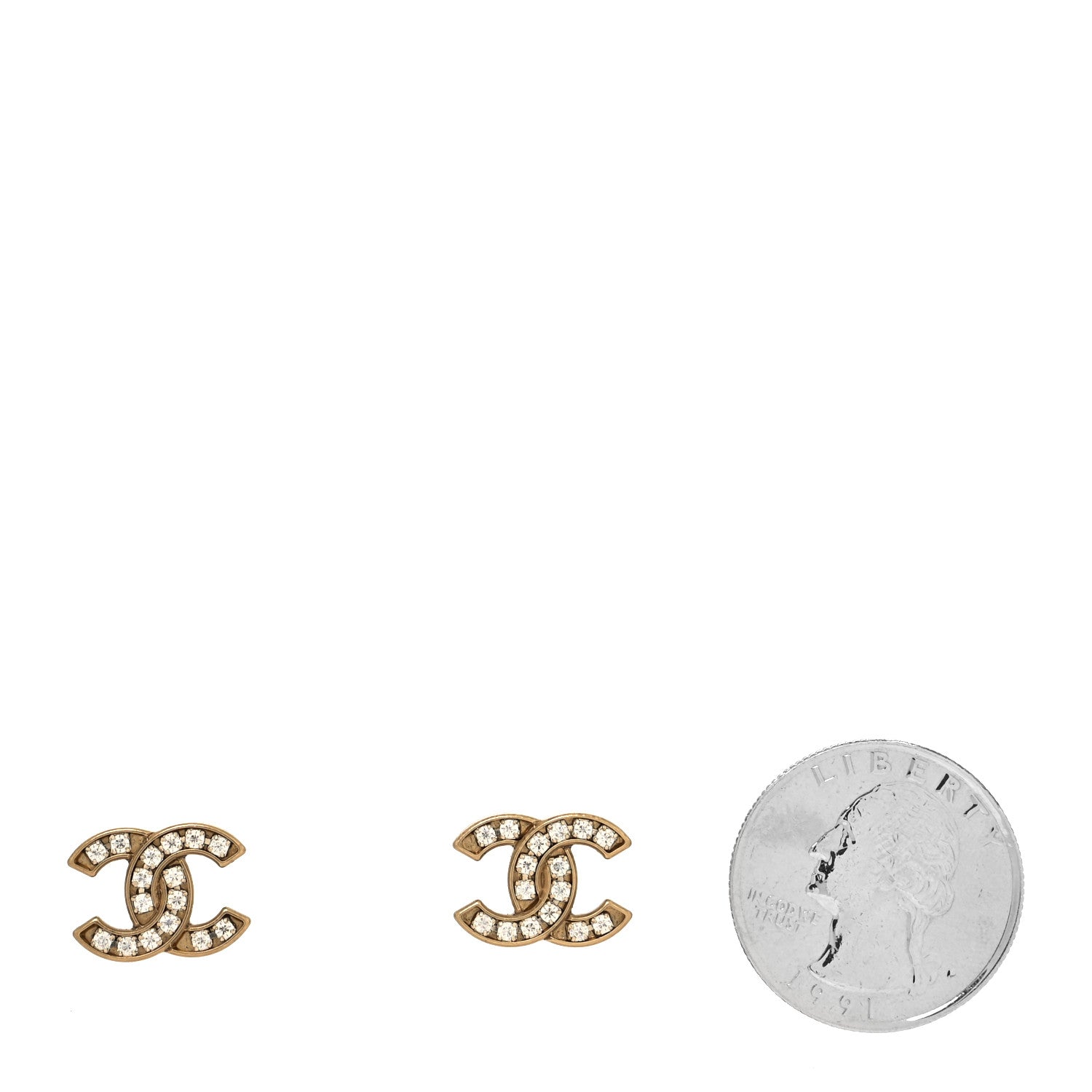 Chanel Matte Metal Crystal CC Earrings Gold 2 of 4