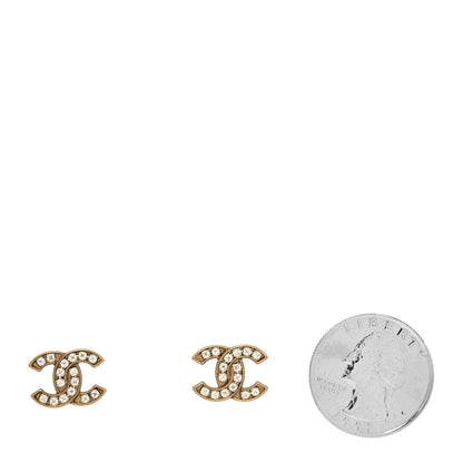 Chanel Matte Metal Crystal CC Earrings Gold 2 of 4