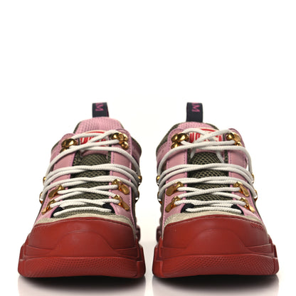 Gucci X SEGA Mesh Canvas Calfskin Womens Flashtrek Sneakers 35 Military Oatmeal Carmine Rose Ardesia 2 of 8