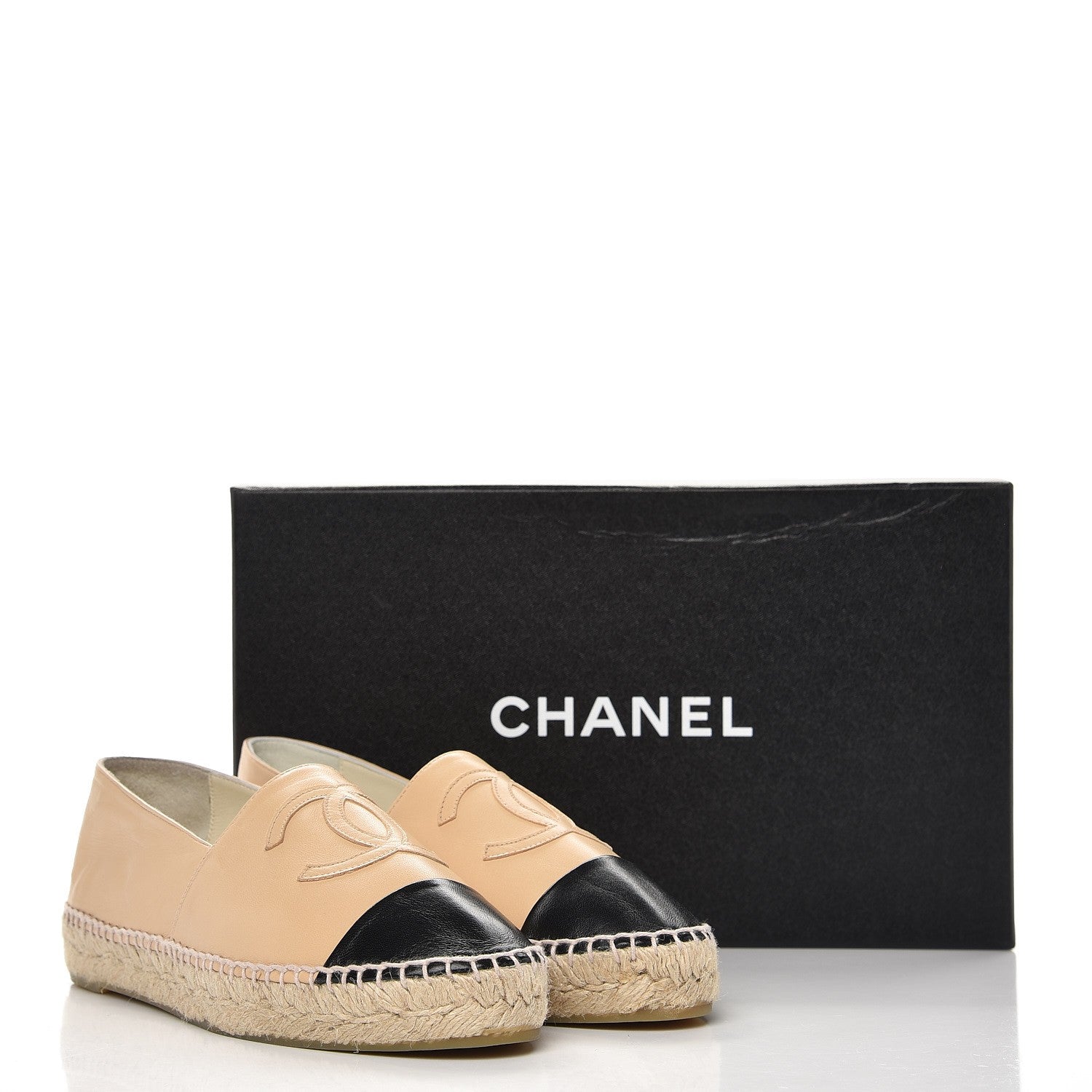Chanel Lambskin CC Espadrilles 37 Beige Black 10 of 10