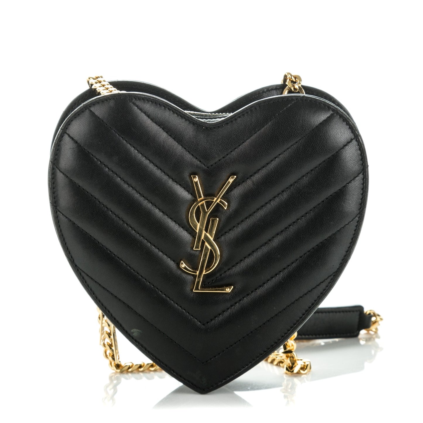 Lambskin Matelasse Chevron Monogram Small Love Heart Chain Bag Black