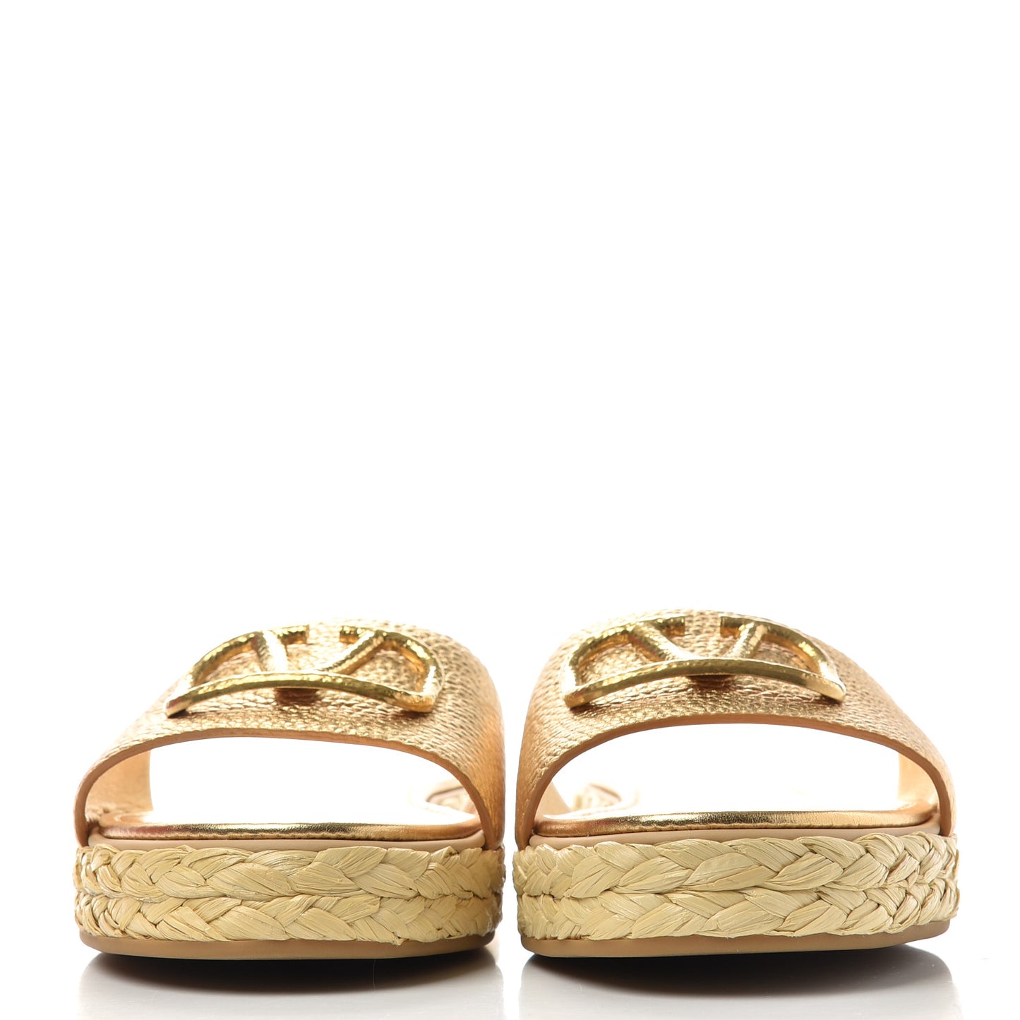 Metallic Pebbled Calfskin Vlogo Espadrille 5mm Flat Slide Sandals 41 Antique Brass