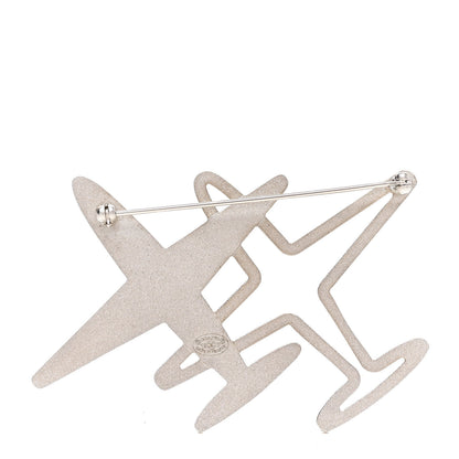 Chanel Crystal Metal CC Airplane Brooch Silver 3 of 4