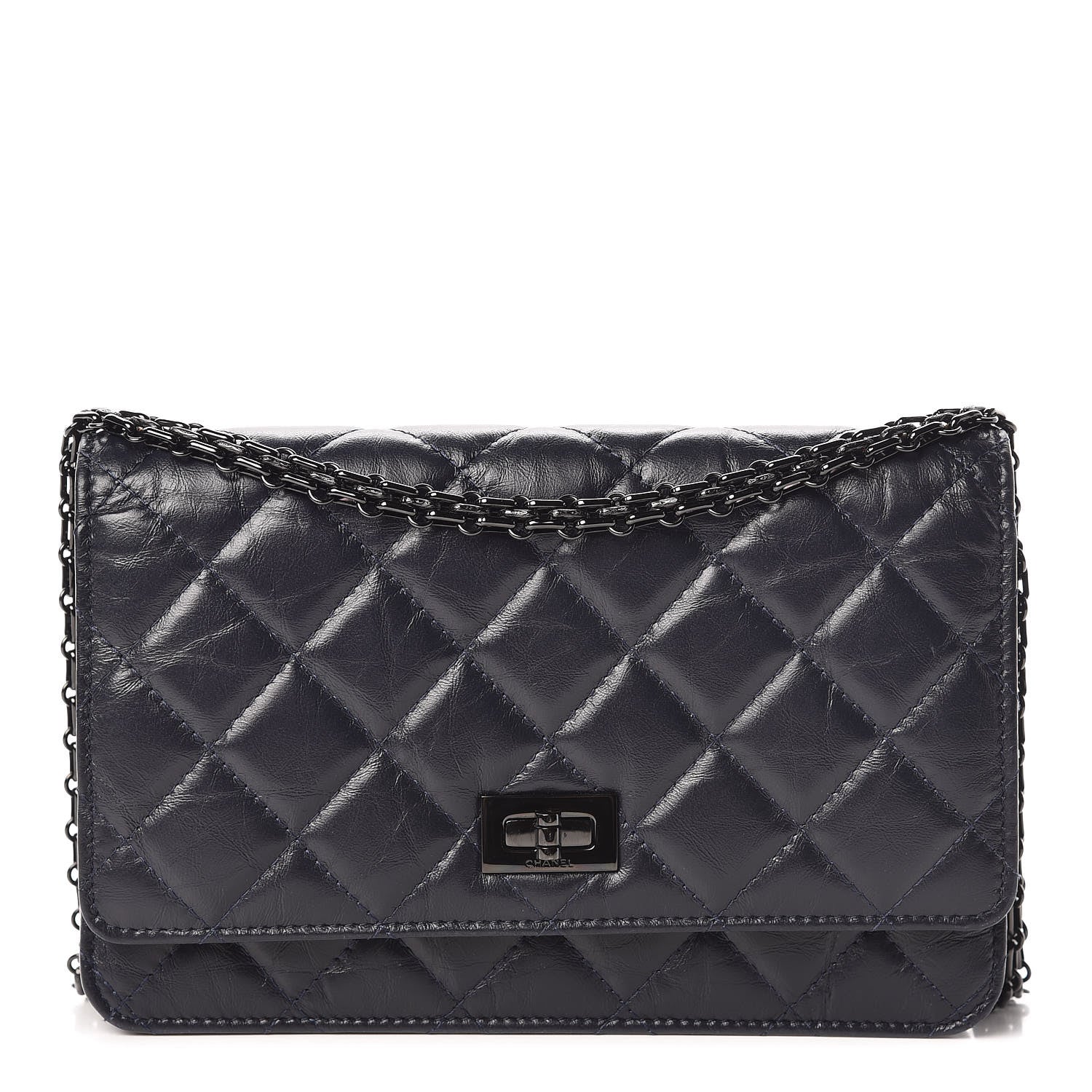 Chanel Aged Calfskin Quilted Reissue Wallet On Chain WOC Navy 1 of 8