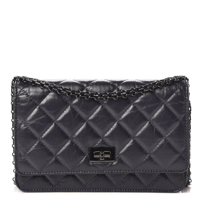 Chanel Aged Calfskin Quilted Reissue Wallet On Chain WOC Navy 1 of 8