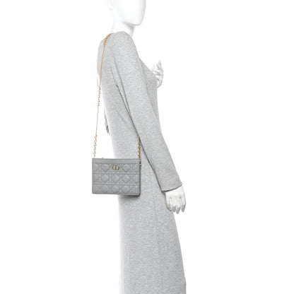 Christian Dior Calfskin Cannage Caro Zipped Pouch With Chain Grey 2 of 10