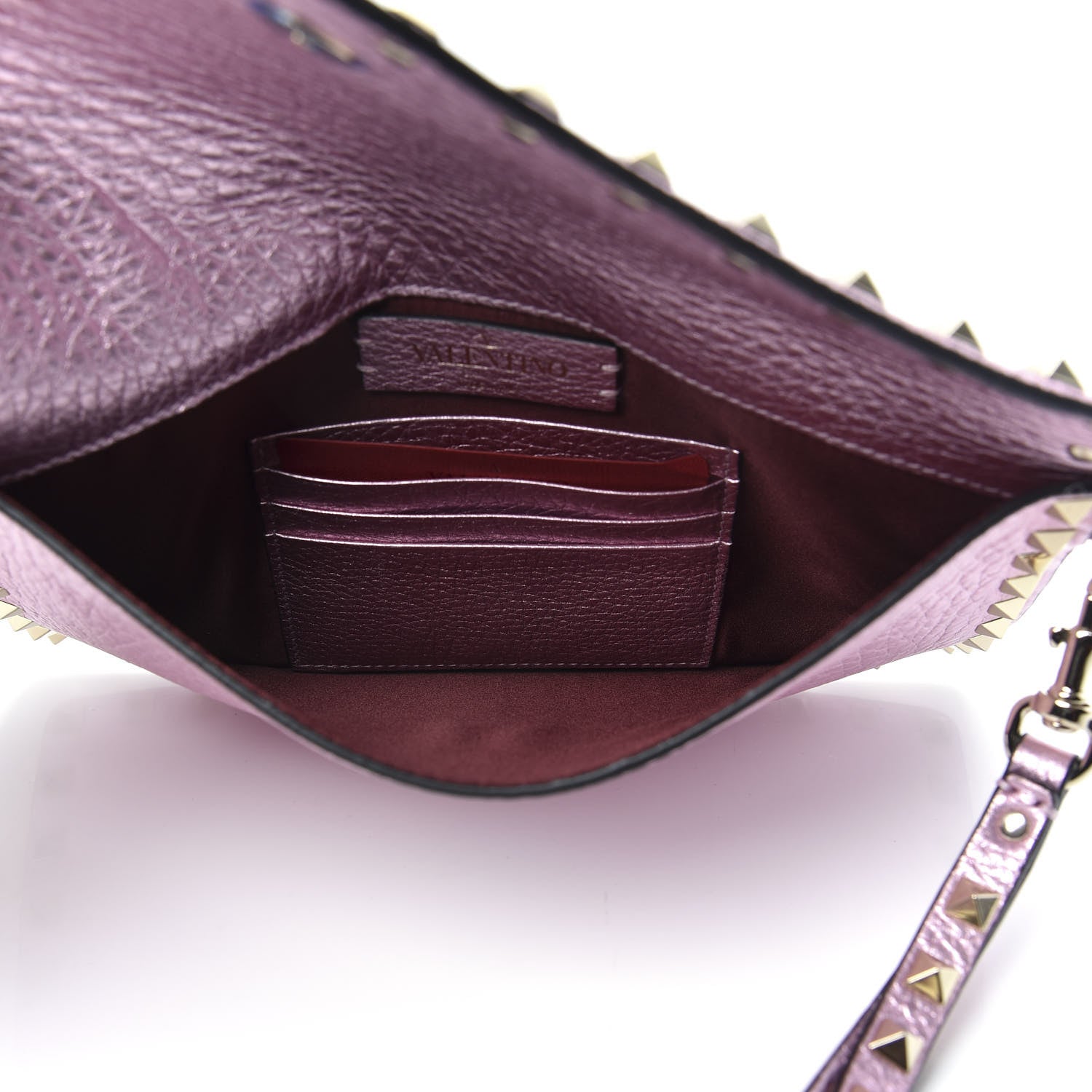 Valentino Garavani Metallic Pebbled Calfskin Medium Rockstud Envelope Flat Wristlet Pouch Giacinto 5 of 8