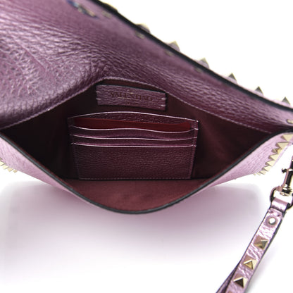 Valentino Garavani Metallic Pebbled Calfskin Medium Rockstud Envelope Flat Wristlet Pouch Giacinto 5 of 8