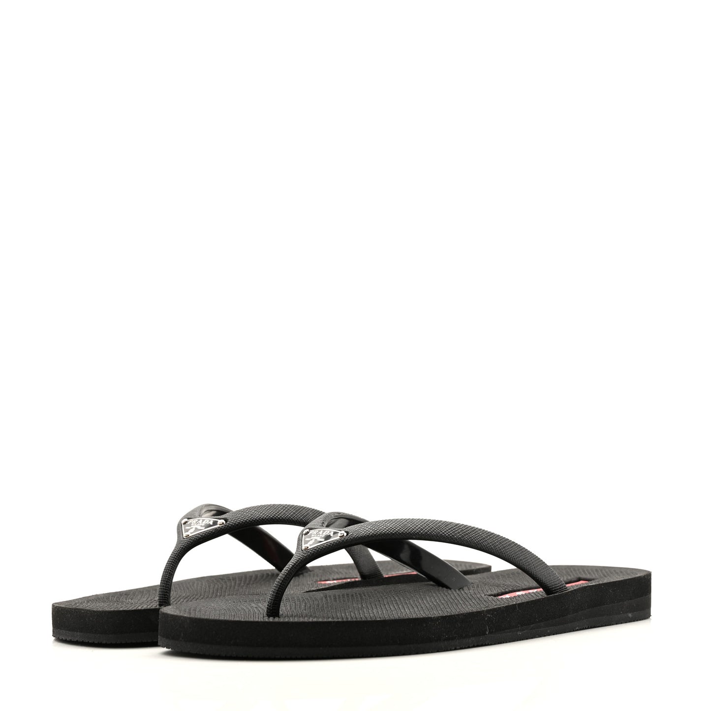 Saffiano Rubber Metal Triangle Thong Sandals 37 Black