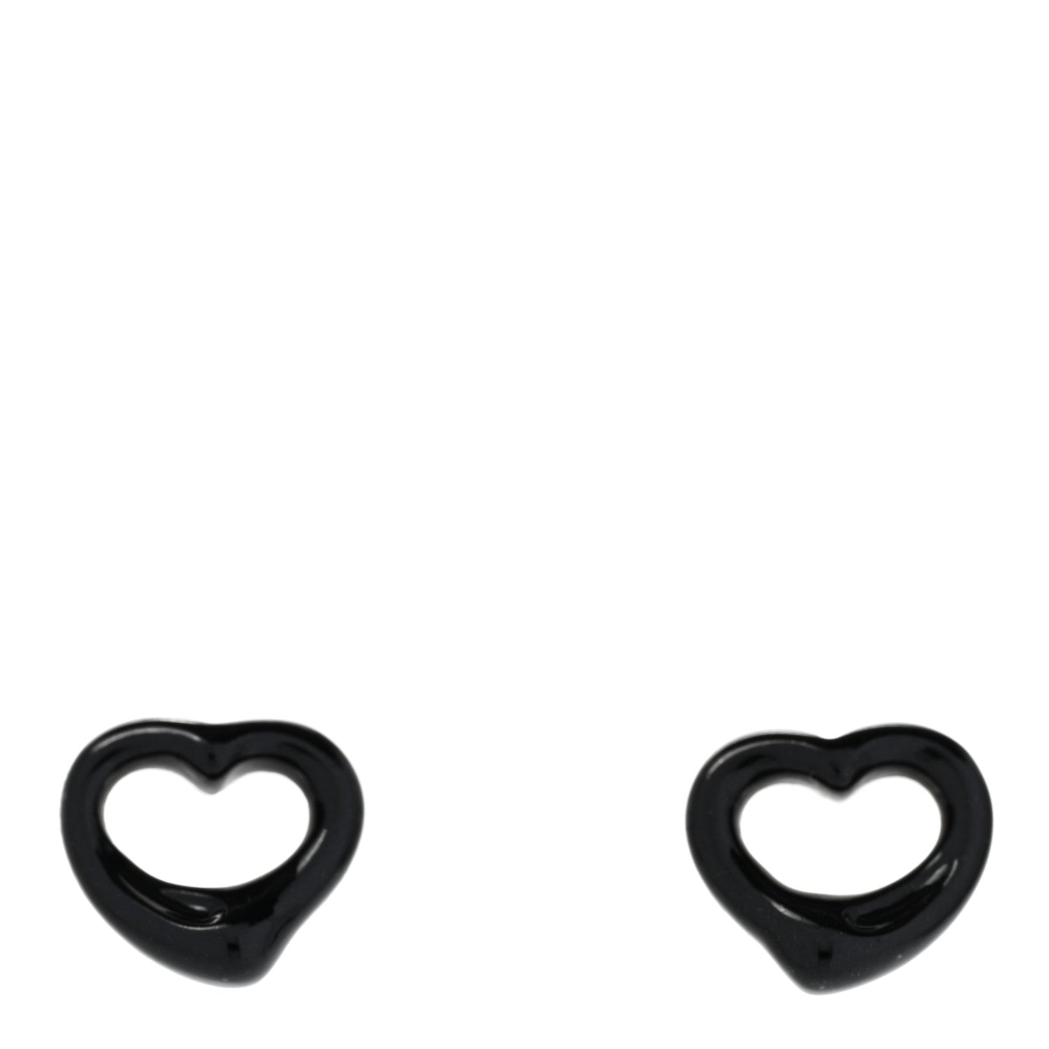 Tiffany Sterling Silver Black Jade Elsa Peretti 9mm Open Heart Earrings 1 of 5