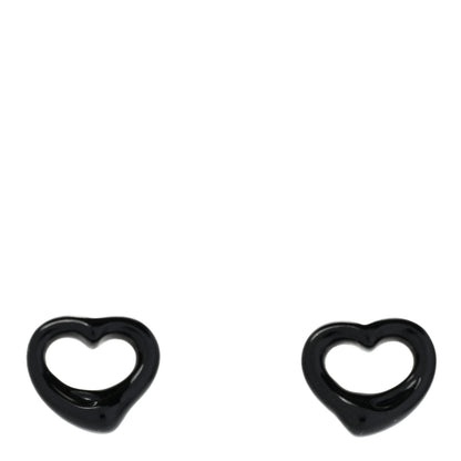 Tiffany Sterling Silver Black Jade Elsa Peretti 9mm Open Heart Earrings 1 of 5