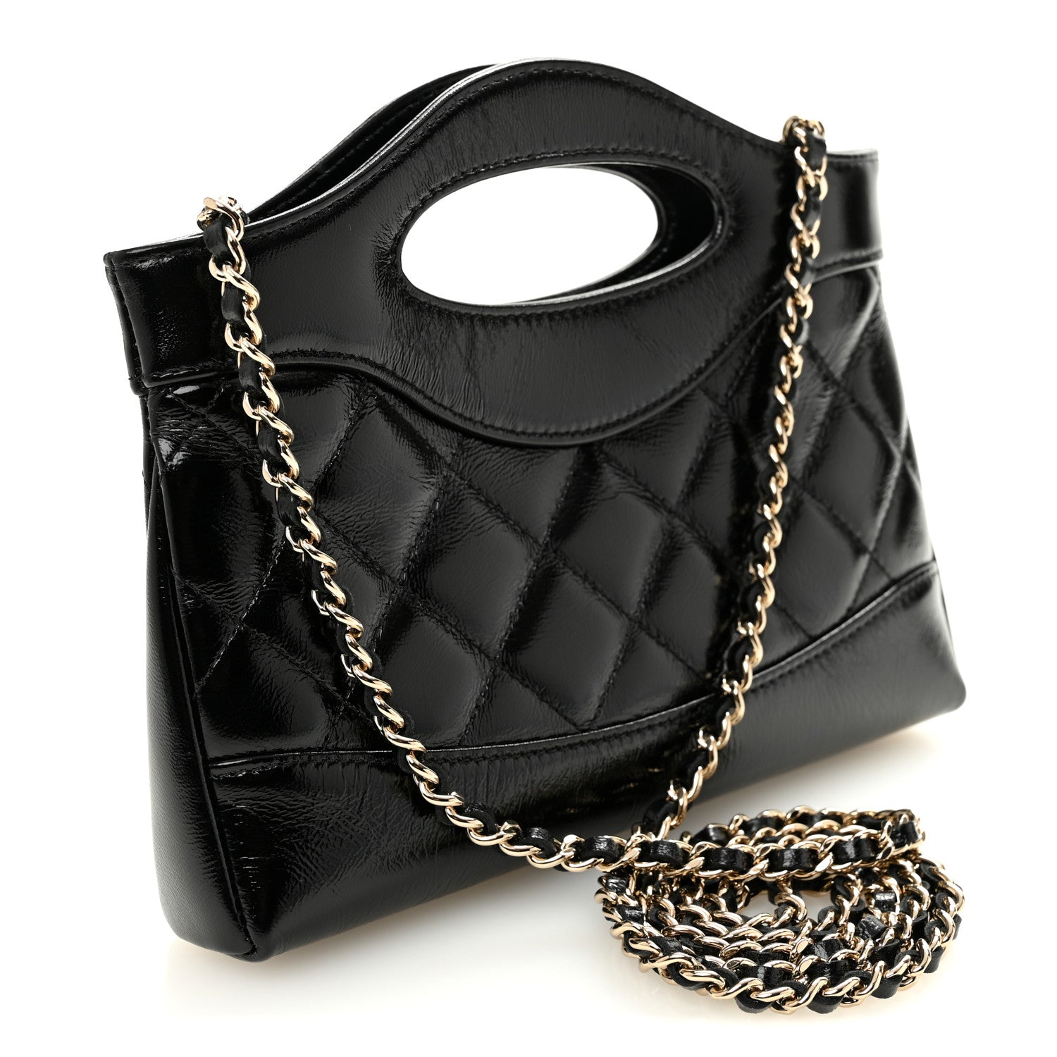 Chanel Shiny Crumpled Calfskin Quilted Nano 31 Shopping Bag Black 3 of 10