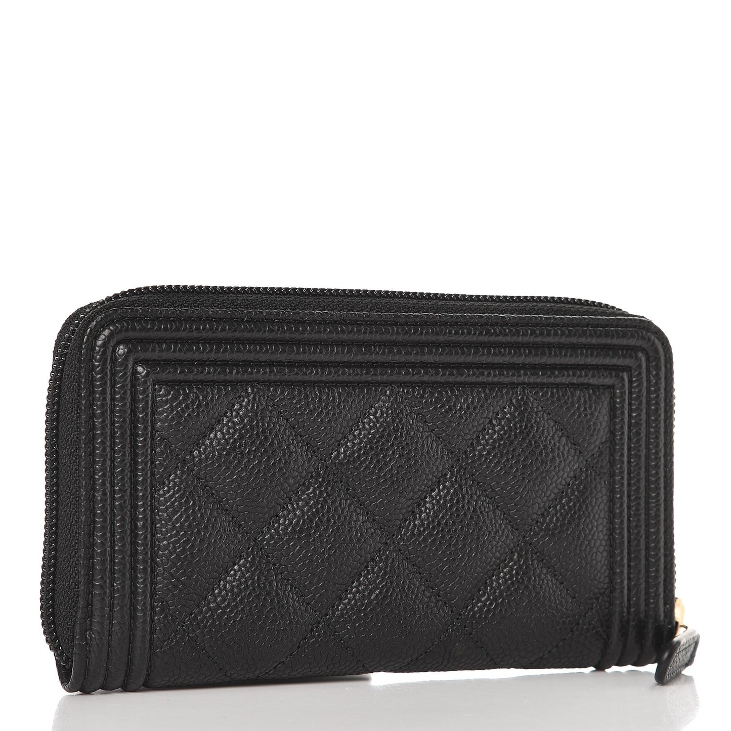 Caviar Quilted Boy Small Zip Around Wallet Black