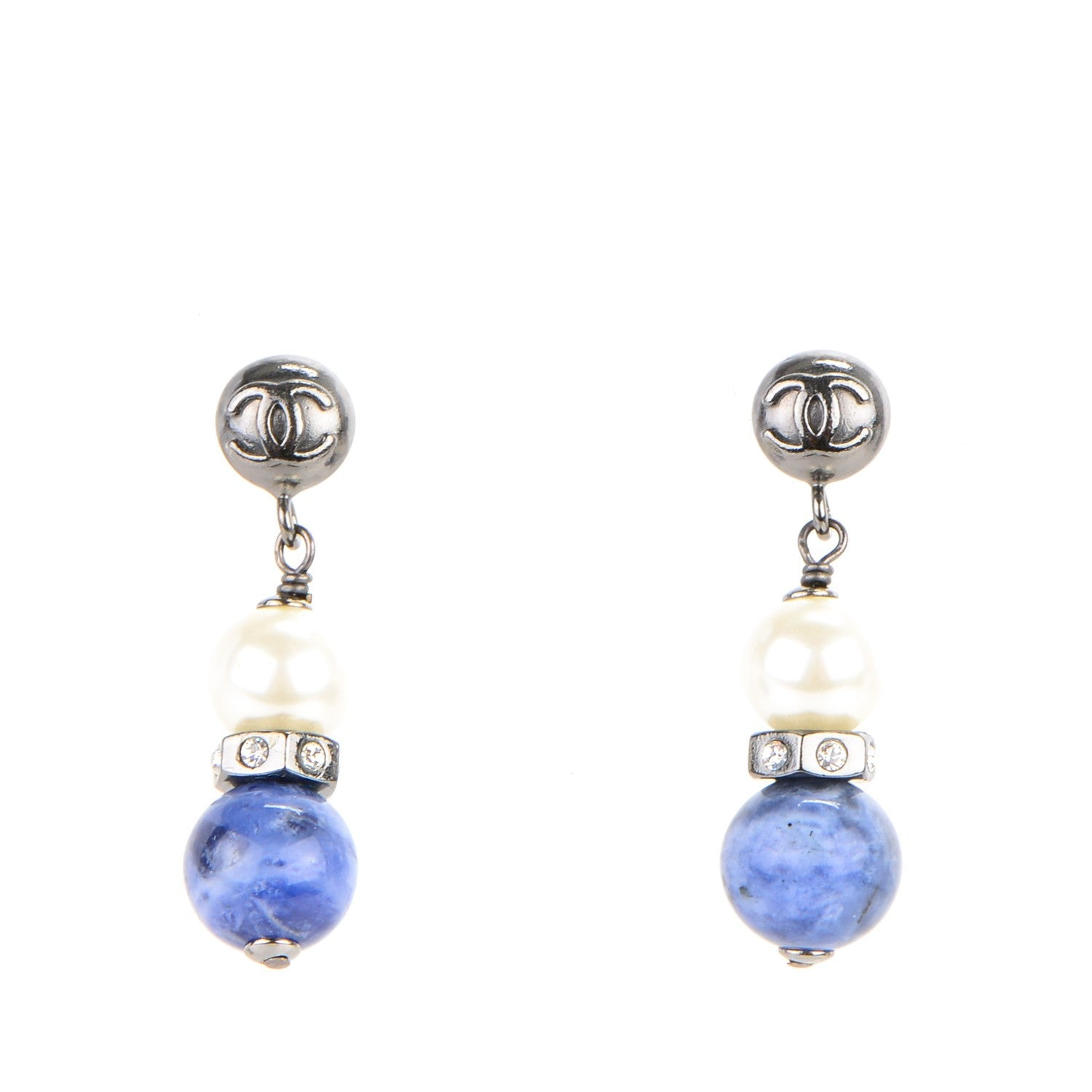 Chanel Crystal Pearl Drop CC Earrings 1 of 6
