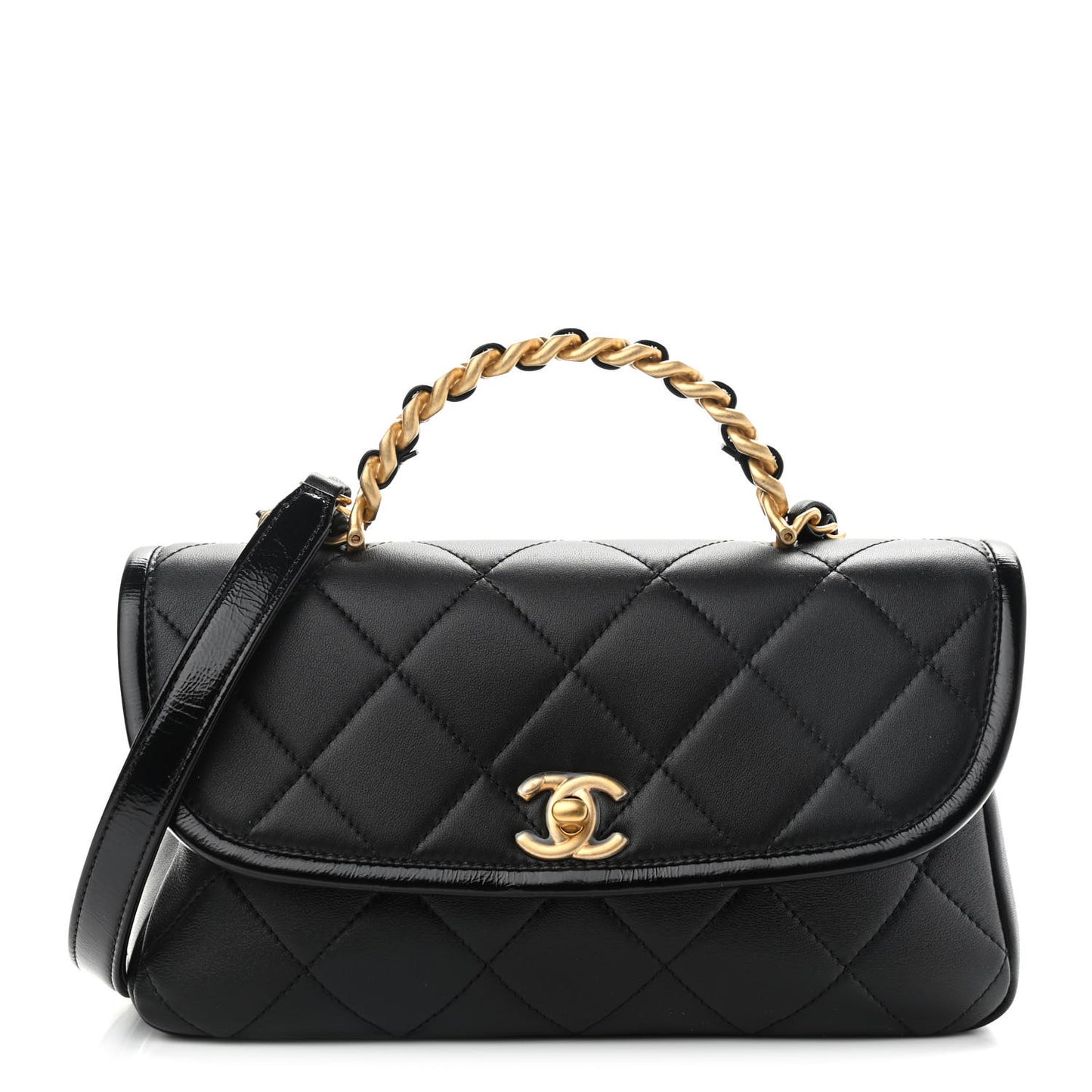 Lambskin Quilted Small La Parisienne Top Handle Flap Black