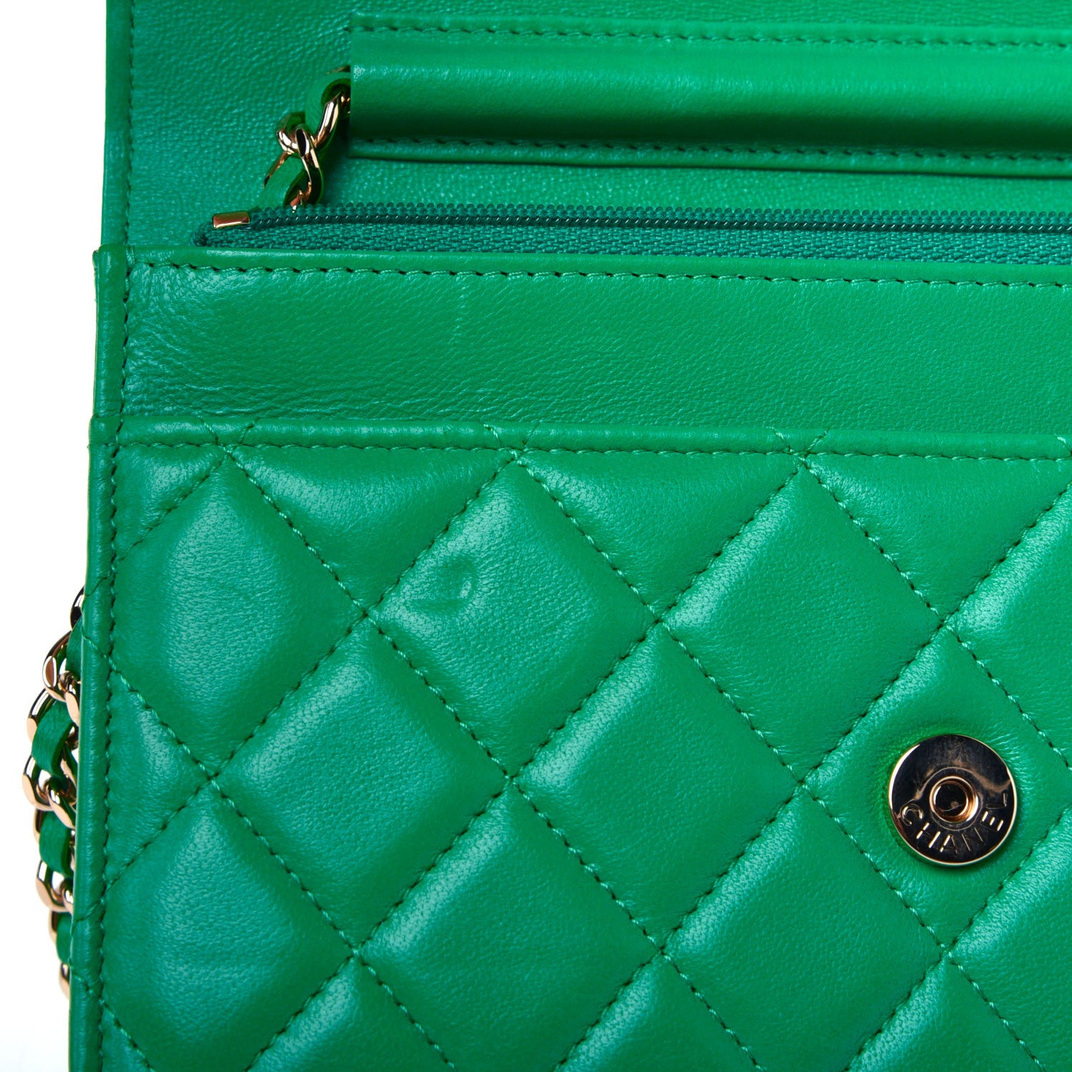 Chanel Lambskin Quilted Wallet On Chain WOC Green 12 of 17