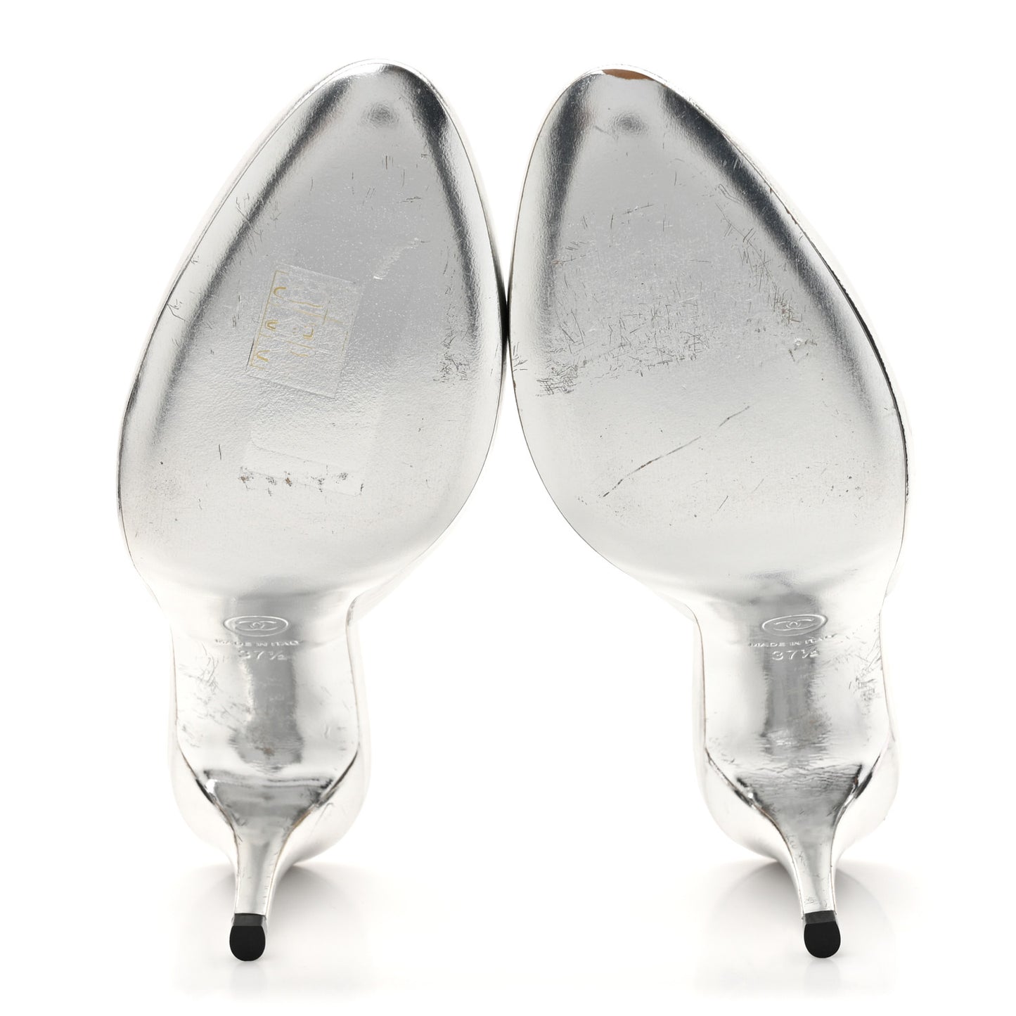 Metallic Goatskin CC Mules 37.5 Silver