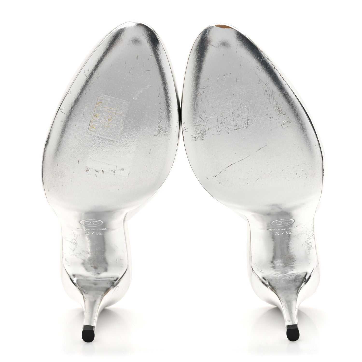 Chanel Metallic Goatskin CC Mules 37.5 Silver 5 of 10