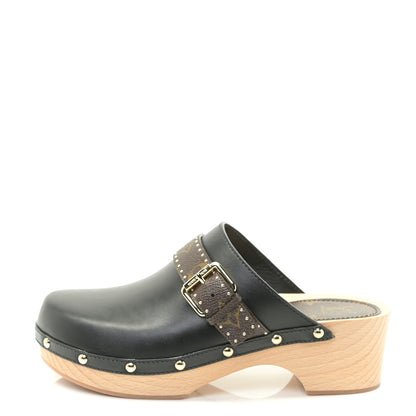 Louis Vuitton Calfskin Patent Monogram Cottage Clog Mules 40 Black 1 of 11