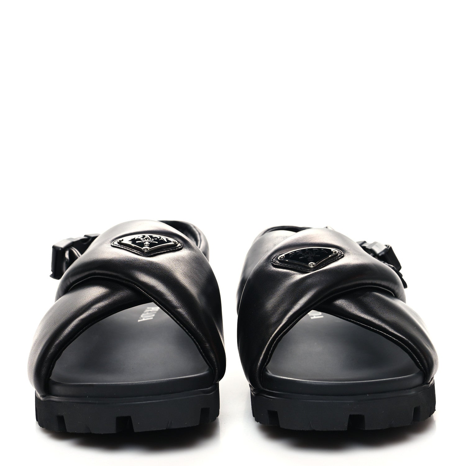 Prada Nappa Soft Metal Triangle Logo Padded Monolith 55mm Slingback Sandals 9 Black 2 of 8