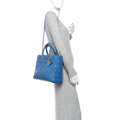 Christian Dior Lambskin Cannage Large Lady Dior Blue 2 of 11